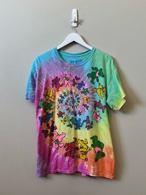 The Grateful Dead Liquid blue new school tie dye dancing bear spiral t-shirt